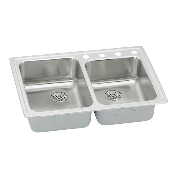 Elkay Lustertone Stainless Steel 33 X 22 X 6-1/2 Offset Double Bowl Top Mount Ada Sink With Perfect Drain LRADQ25065PD2 - main